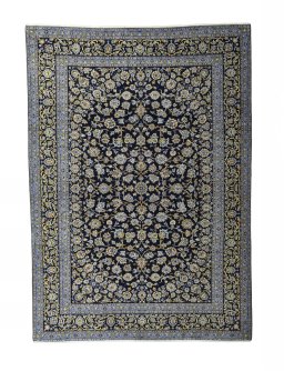 Full view of 2000s Kashan rug from Iran / Persia, 394 × 280 cm in Blue tones
