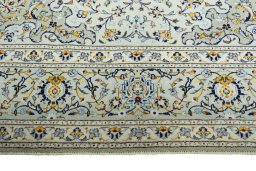 Full view of 2000s Kashan rug from Iran / Persia, 408 × 302 cm in Green tones