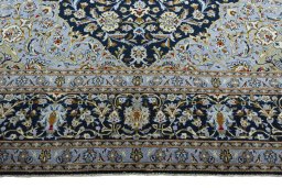 Full view of 2000s Kashan rug from Iran / Persia, 425 × 287 cm in Blue tones