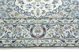Full view of New Kashan rug from Iran / Persia, 353 × 243 cm in Beige tones
