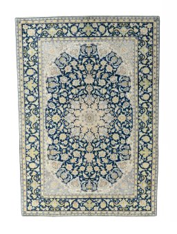 Full view of 2000s Kashan rug from Iran / Persia, 323 × 228 cm in Blue tones
