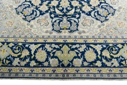 Full view of 2000s Kashan rug from Iran / Persia, 323 × 228 cm in Blue tones