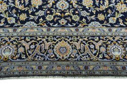 Full view of 2000s Kashan rug from Iran / Persia, 351 × 256 cm in Blue tones