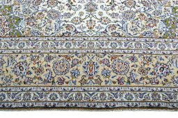 Full view of 2000s Kashan rug from Iran / Persia, 400 × 295 cm in Beige tones