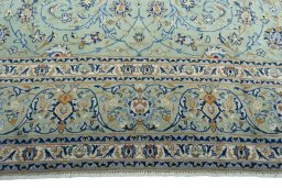 Full view of 2000s Kashan rug from Iran / Persia, 400 × 267 cm in Green tones