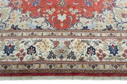 Full view of New Kashan rug from Iran / Persia, 347 × 244 cm in Red tones