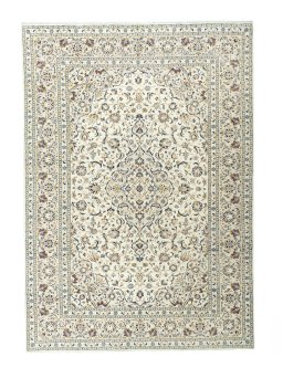 Full view of 2000s Kashan rug from Iran / Persia, 351 × 248 cm in Beige tones
