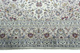 Full view of 2000s Kashan rug from Iran / Persia, 342 × 253 cm in Beige tones