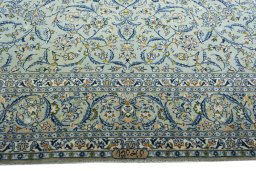 Full view of 2000s Kashan rug from Iran / Persia, 415 × 305 cm in Blue tones