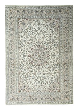 Full view of 2000s Kashan rug from Iran / Persia, 426 × 292 cm in Beige tones