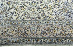 Full view of 2000s Kashan rug from Iran / Persia, 394 × 290 cm in Beige tones