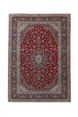 Full view of 2000s Kashan rug from Iran / Persia, 381 × 270 cm in Red tones