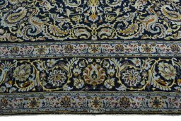 Full view of 2000s Kashan rug from Iran / Persia, 386 × 275 cm in Blue tones