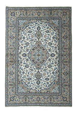 Full view of 2000s Kashan rug from Iran / Persia, 298 × 200 cm in Beige tones