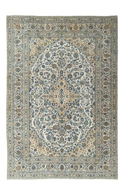 Full view of 2000s Kashan rug from Iran / Persia, 352 × 243 cm in Beige tones