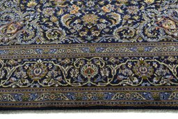 Full view of 2000s Kashan rug from Iran / Persia, 394 × 297 cm in Blue tones