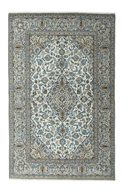 Full view of 2000s Kashan rug from Iran / Persia, 308 × 198 cm in Beige tones
