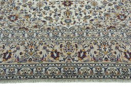 Full view of 2000s Kashan rug from Iran / Persia, 342 × 250 cm in Beige tones