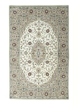 Full view of 2000s Kashan rug from Iran / Persia, 215 × 140 cm in Beige tones