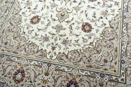 Close-up detail of 2000s Kashan rug from Iran / Persia showing Wool weave