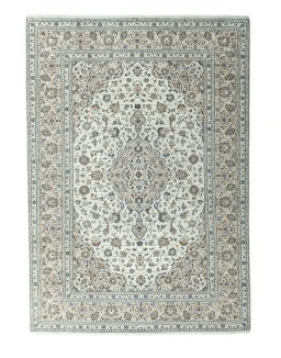 Full view of 2000s Kashan rug from Iran / Persia, 344 × 243 cm in Beige tones