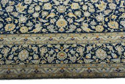 Full view of 1970s Kashan rug from Iran / Persia, 535 × 305 cm in Blue tones