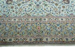Full view of 2000s Kashan rug from Iran / Persia, 428 × 297 cm in Green tones
