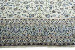 Full view of 2000s Kashan rug from Iran / Persia, 402 × 305 cm in Beige tones