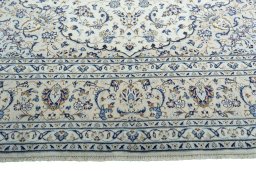 Full view of 2000s Kashan rug from Iran / Persia, 403 × 289 cm in Beige tones