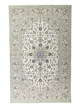 Full view of 2000s Kashan rug from Iran / Persia, 307 × 193 cm in Beige tones