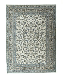 Full view of 2000s Kashan rug from Iran / Persia, 402 × 300 cm in Beige tones