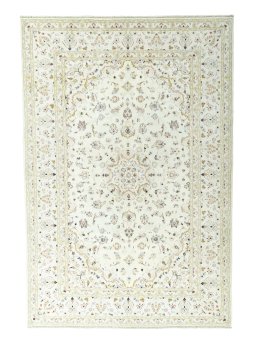 Full view of New Kashan rug from Iran / Persia, 295 × 201 cm in Beige tones