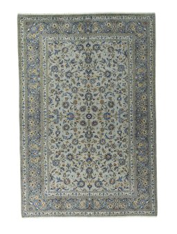 Full view of 2000s Kashan rug from Iran / Persia, 324 × 220 cm in Gray tones
