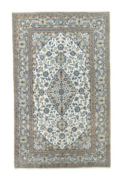 Full view of 2000s Kashan rug from Iran / Persia, 311 × 194 cm in Beige tones