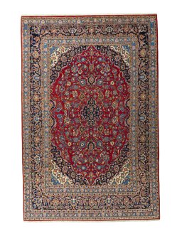 Full view of 2000s Kashan rug from Iran / Persia, 335 × 225 cm in Red tones
