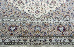 Full view of 2000s Kashan rug from Iran / Persia, 396 × 294 cm in Beige tones