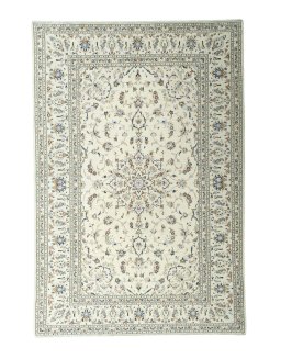 Full view of 2000s Kashan rug from Iran / Persia, 295 × 203 cm in Beige tones