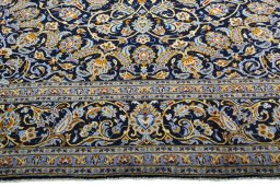 Full view of 2000s Kashan rug from Iran / Persia, 411 × 318 cm in Blue tones