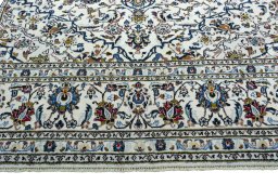 Full view of 2000s Kashan rug from Iran / Persia, 351 × 250 cm in Beige tones