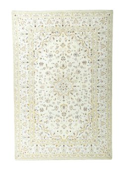 Full view of New Kashan rug from Iran / Persia, 298 × 198 cm in Beige tones