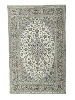 Full view of 2000s Kashan rug from Iran / Persia, 313 × 205 cm in Beige tones
