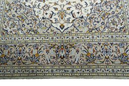 Full view of 2000s Kashan rug from Iran / Persia, 313 × 205 cm in Beige tones