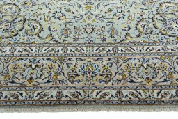 Full view of 2000s Kashan rug from Iran / Persia, 391 × 293 cm in Green tones