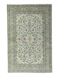 Full view of 2000s Kashan rug from Iran / Persia, 295 × 193 cm in Beige tones