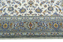 Full view of 2000s Kashan rug from Iran / Persia, 297 × 197 cm in Beige tones