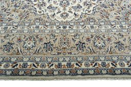Full view of 2000s Kashan rug from Iran / Persia, 353 × 246 cm in Beige tones