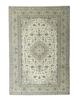 Full view of 2000s Kashan rug from Iran / Persia, 358 × 248 cm in Beige tones