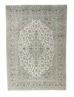 Full view of 2000s Kashan rug from Iran / Persia, 357 × 255 cm in Beige tones