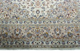 Full view of 2000s Kashan rug from Iran / Persia, 357 × 255 cm in Beige tones