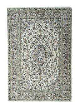 Full view of 2000s Kashan rug from Iran / Persia, 296 × 205 cm in Beige tones